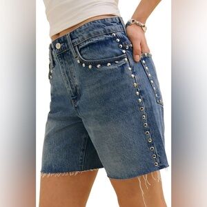 Reformation Blue Studded Jean Shorts